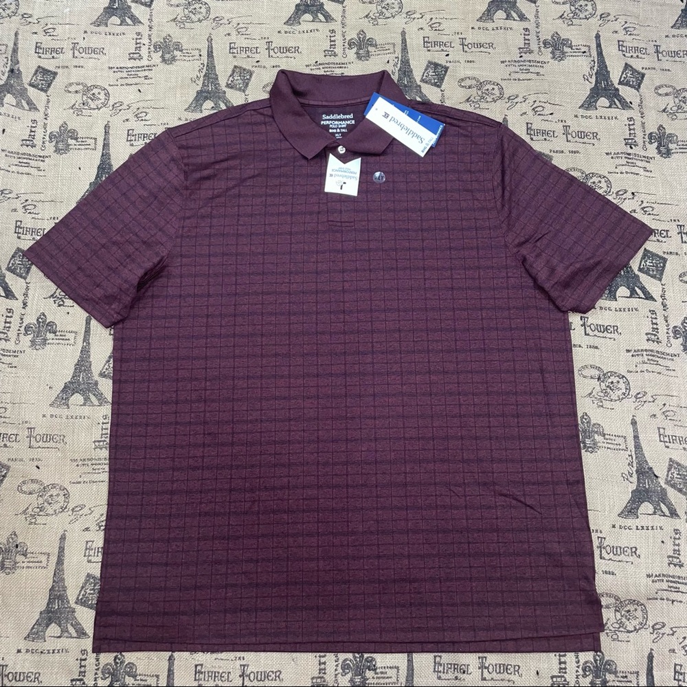 Saddlebred NWT! Performance Burgundy Plaid Polo Shirt Size XLT